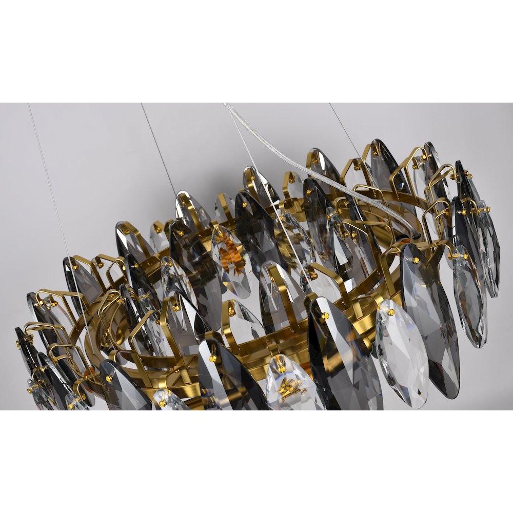 11-Light Brass Chandelier With Clear And Smoke Crystals. Picture 4