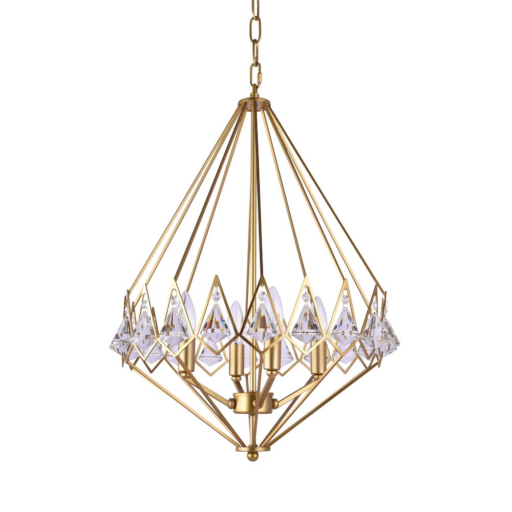 4-Light Gold Metal Chandelier With Clear Crystal Accents. Picture 2