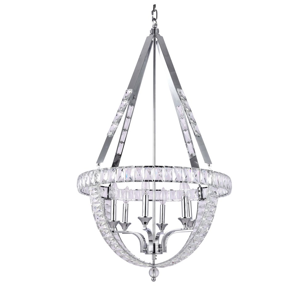6-Light Chrome Metal Chandelier With Clear Crystals. Picture 2