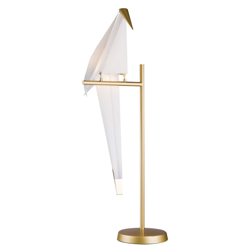 1-Light Gold LED Table Lamp With A White Plastic Bird. Picture 1