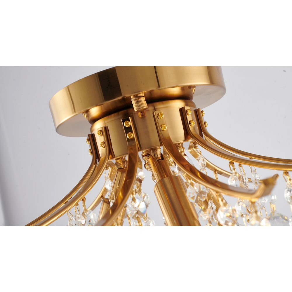 3-Light Satin Brass Metal Flush Mount With Clear Crystals. Picture 5