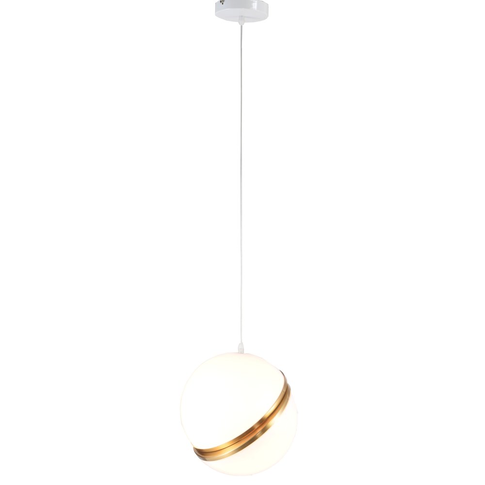 1-Light Gold Single Pendant With A White Acrylic Shade. Picture 1