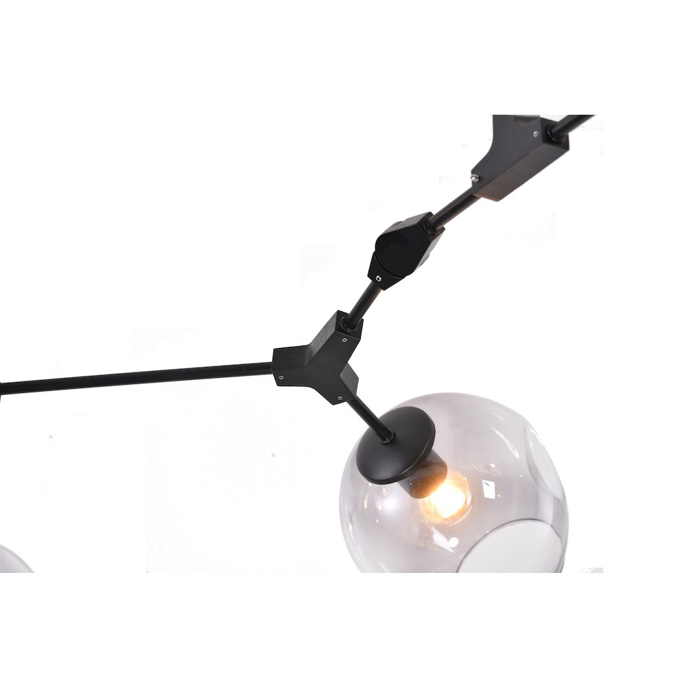 7-Light Black Metal Chandelier With Smoke Glass Shades. Picture 5
