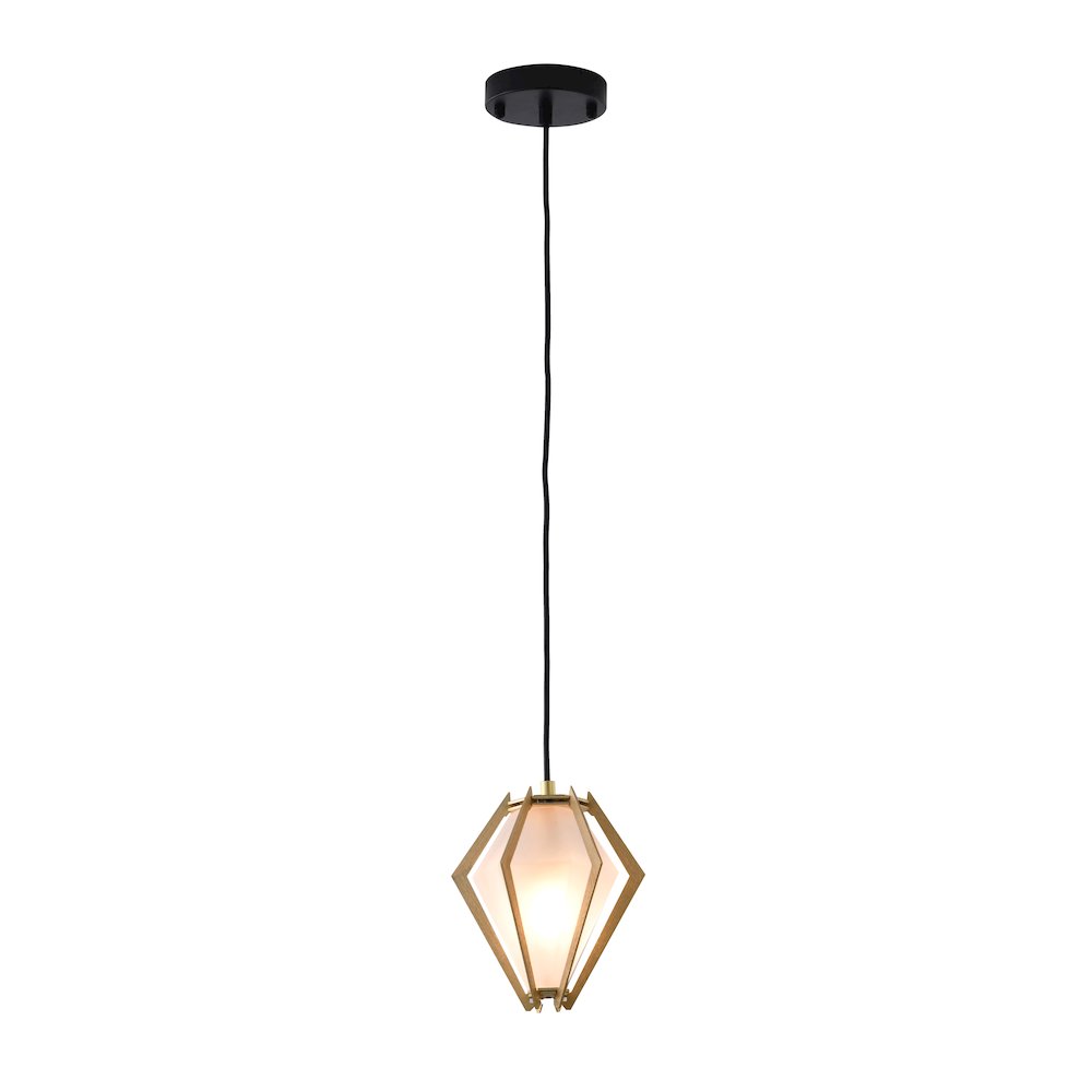 1-Light Gold Aluminum Single Pendant With Frosted Glass. Picture 1
