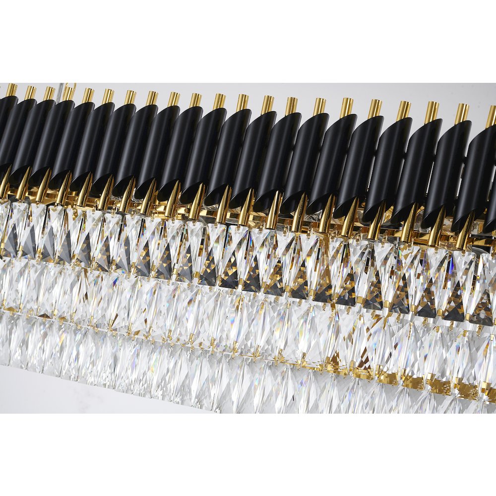 14-Light black and gold chandelier, clear hanging crystal in a rectangular shape. Picture 9