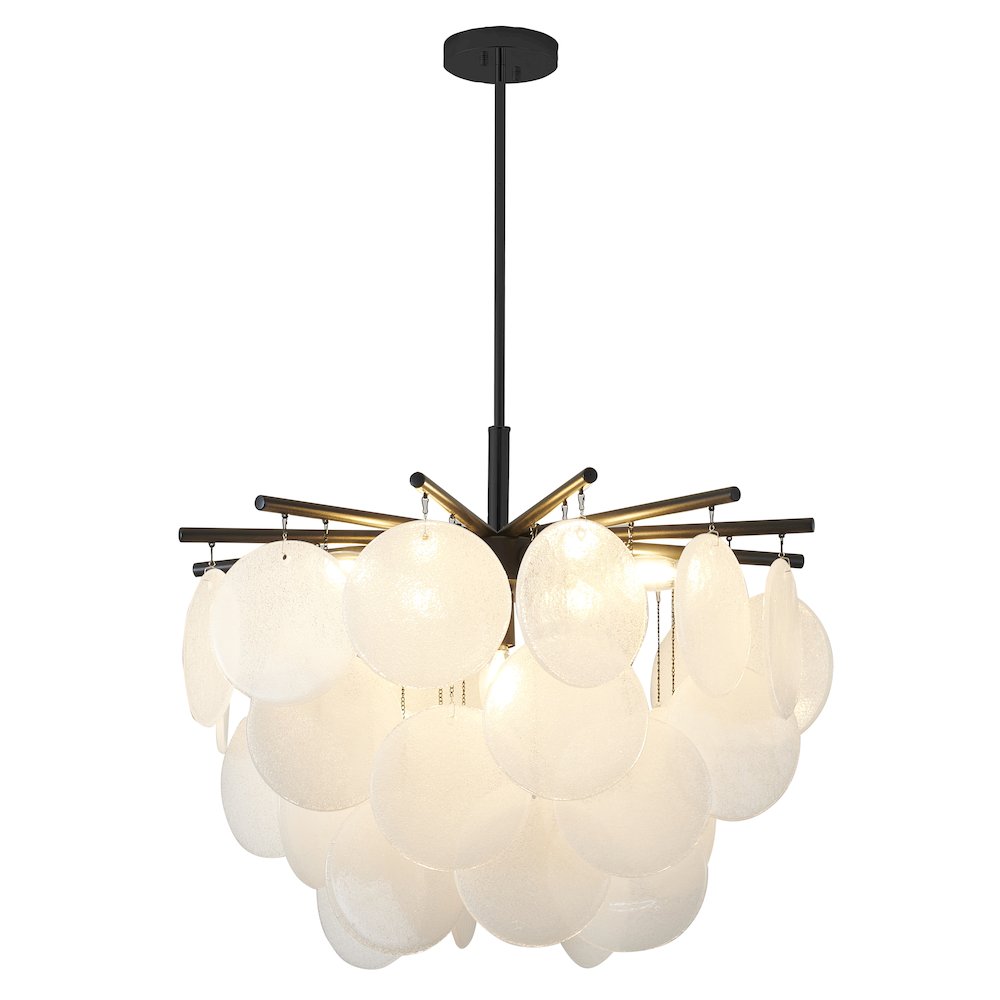 7-Light Satin Black Chandelier With Frosted White Glass Petals. Picture 7