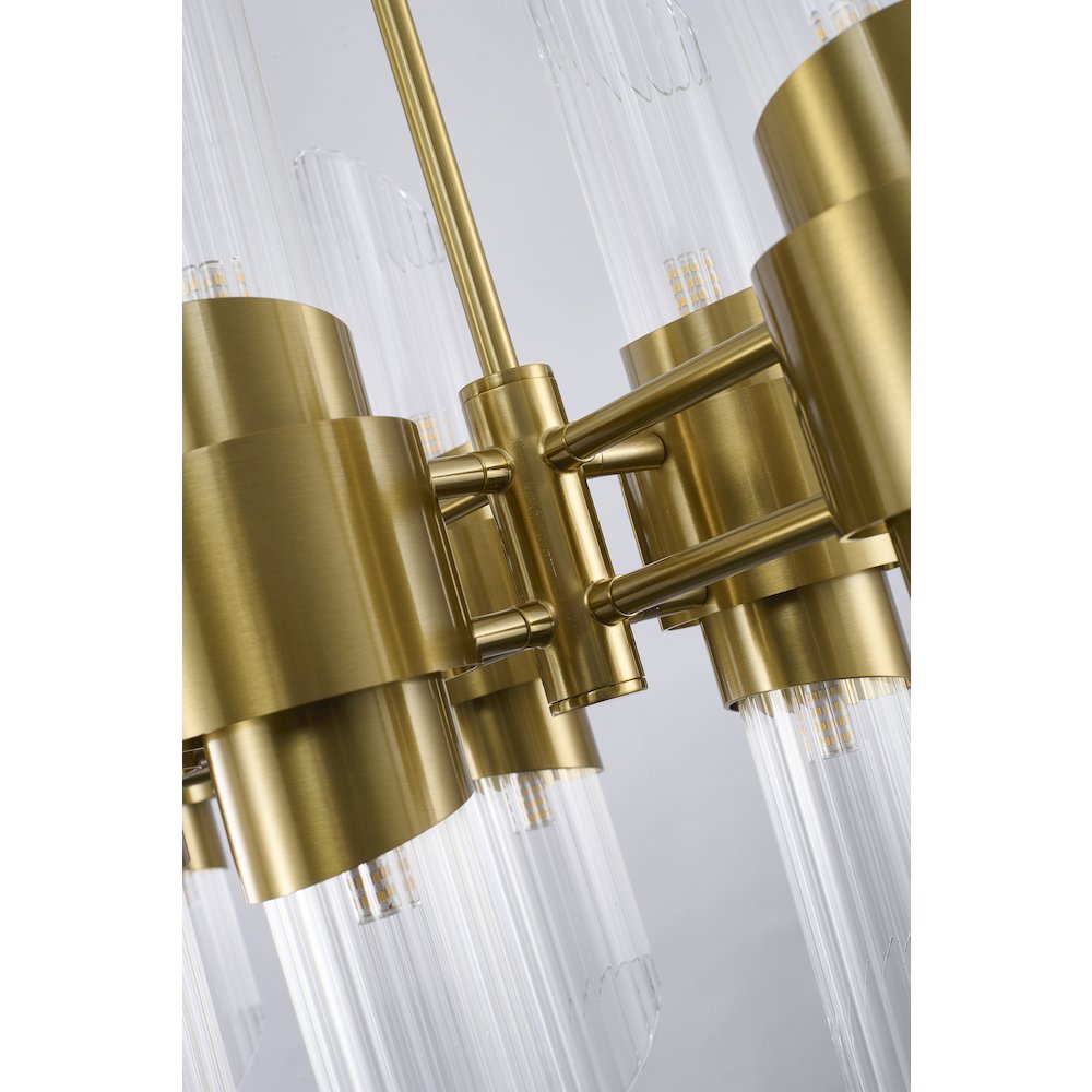 20-Light Satin Brass Iron Chandelier With Clear Glass Shades. Picture 4