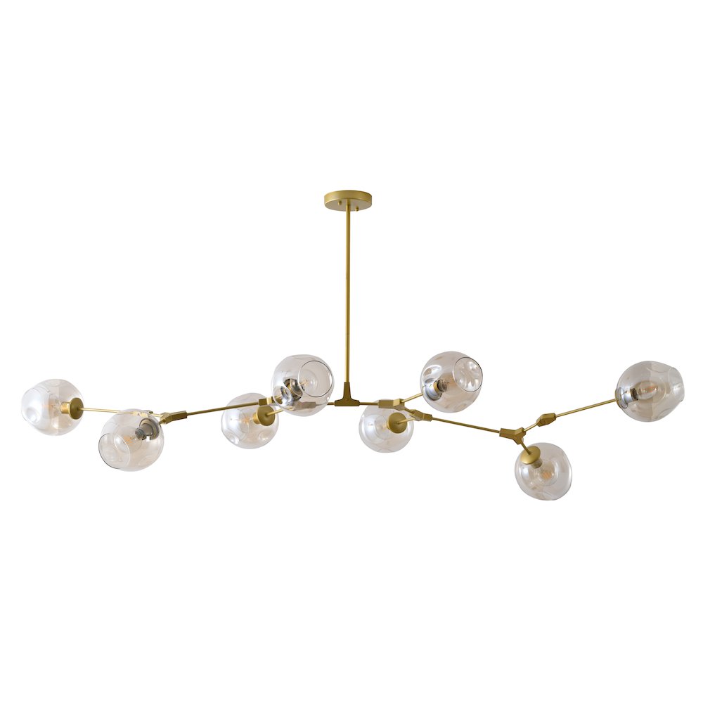 8-Light Gold Metal Chandelier With Amber Glass Shades. Picture 2