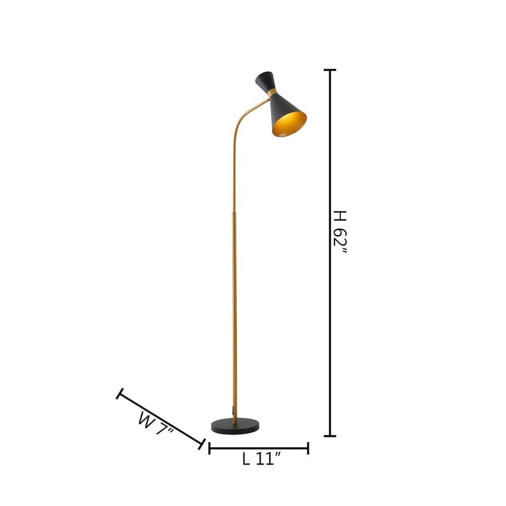 1-Light Black Floor Lamp With Gold Hardware. Picture 2