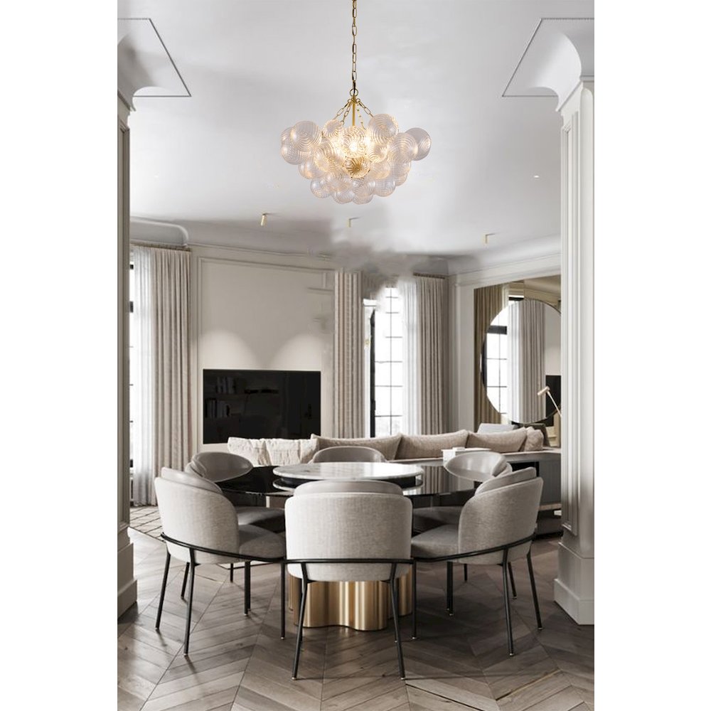 8-Light Brass Chandelier With Clear Swirl Glass Accents. Picture 6