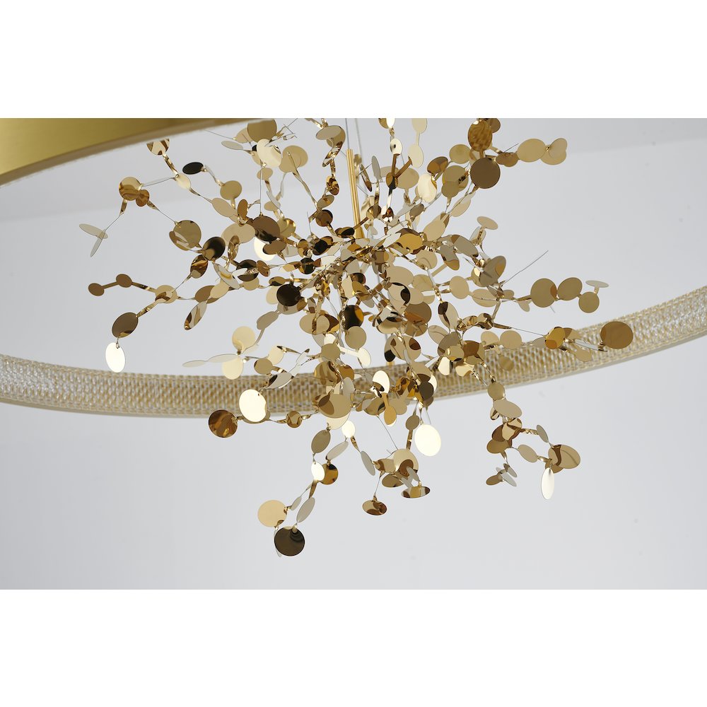 1-Light Gold Stainless Steel LED Chandelier With Gold Aluminum Confetti Interior. Picture 4