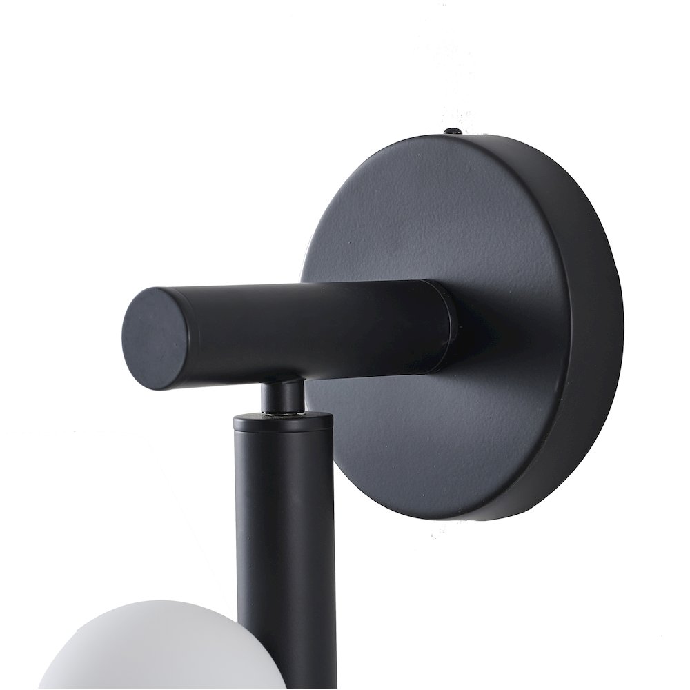3-Light Matte Black Metal Wall Sconce With Whtie Glass Shades. Picture 5