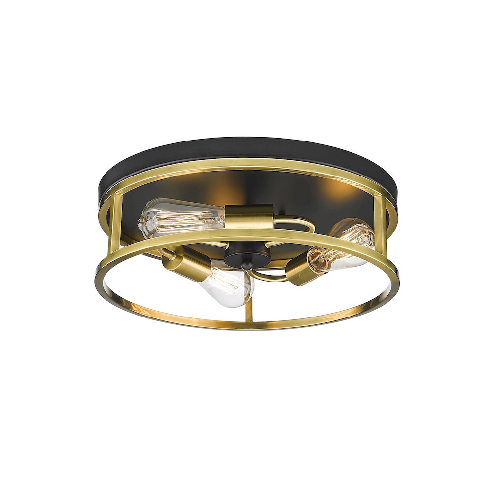 3-Light Black And Gold Metal Flush Mount. Picture 2