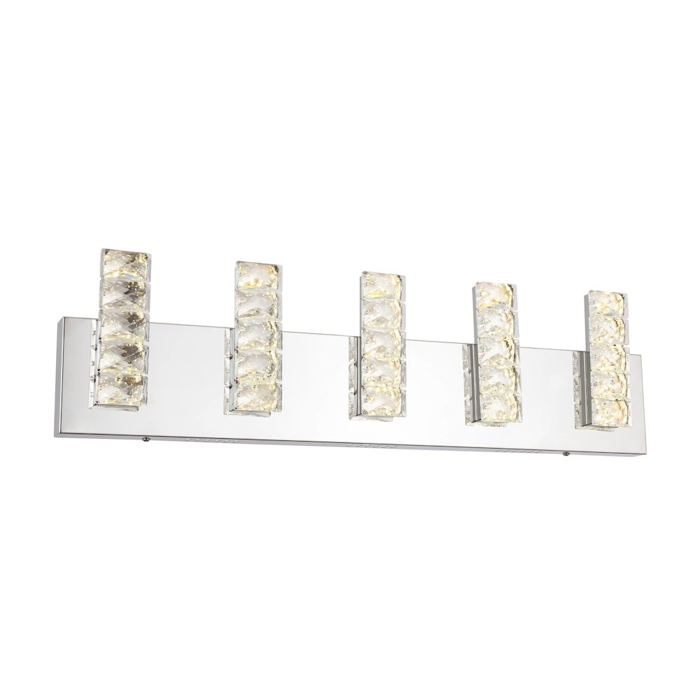 5-Light Chrome LED Wall Sconce With Clear Crystals. Picture 1