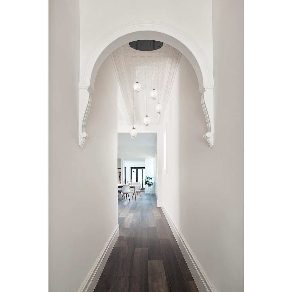 5-Light Black Chandelier With White Glass Shades. Picture 4