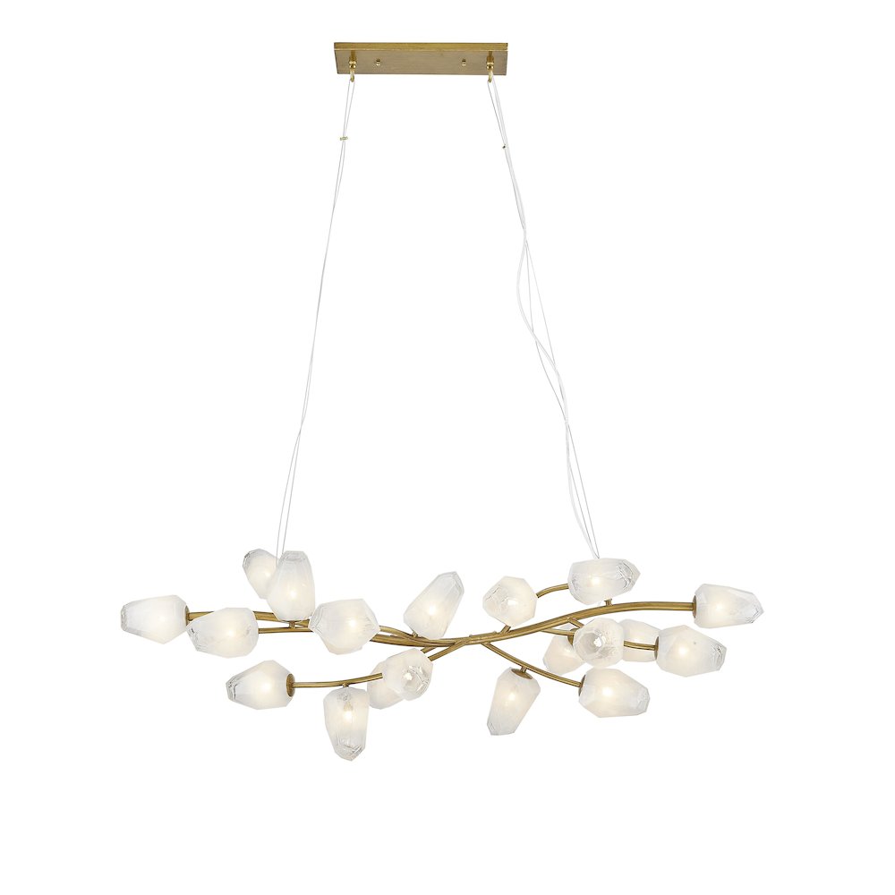 20-Light gold iron frame chandelier with white glass shades. Picture 2
