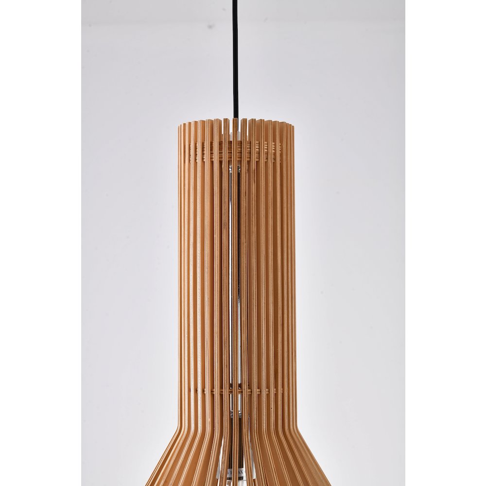 1-Light Natural Wood Single Pendant With A Black Fabric Cord. Picture 5