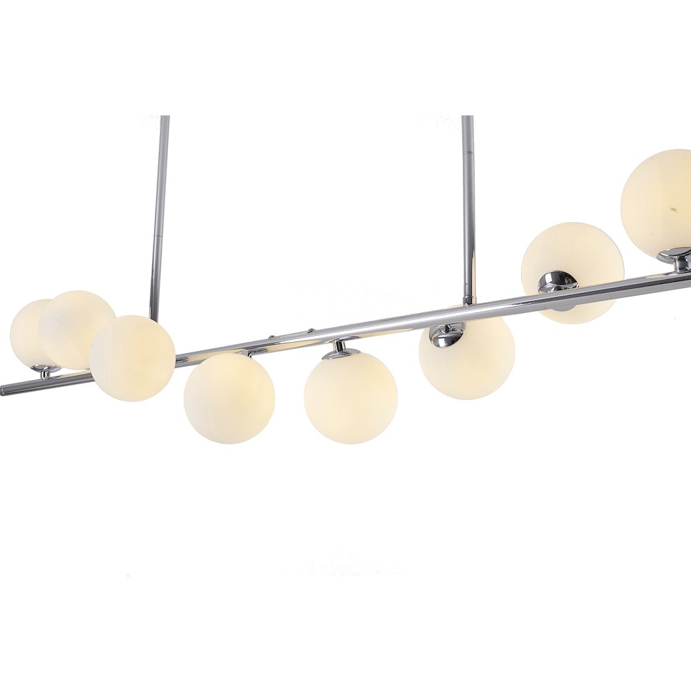 8-Light Chrome Metal Chandelier With White Glass Shades. Picture 3