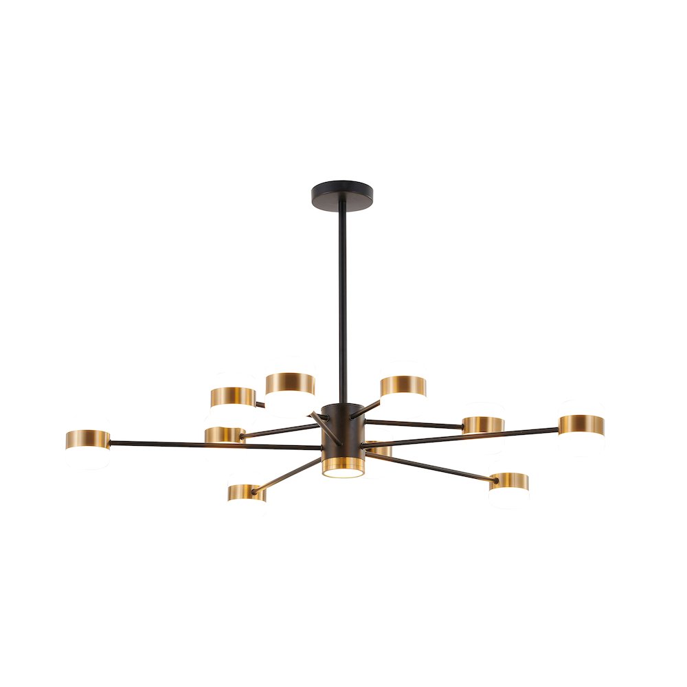 10-Light Black LED Chandelier With Gold Accents And White Acrylic Shades. Picture 1
