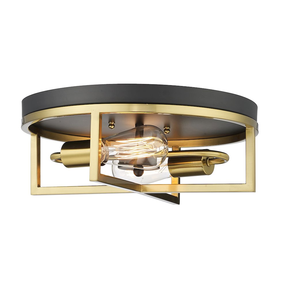 2-Light Black And Gold Cage Flush Mount. Picture 3