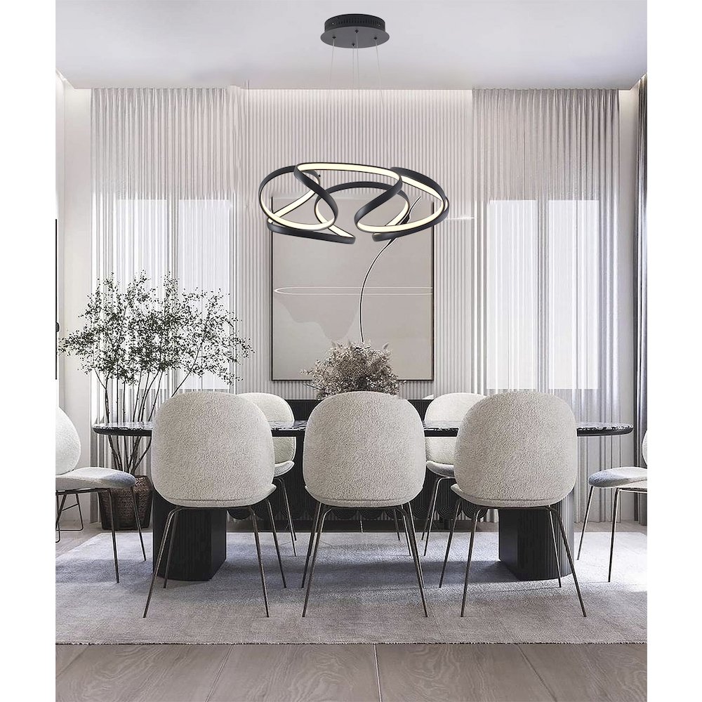 5-Light Matte Black LED Chandelier With White Acrylic Diffusers. Picture 9
