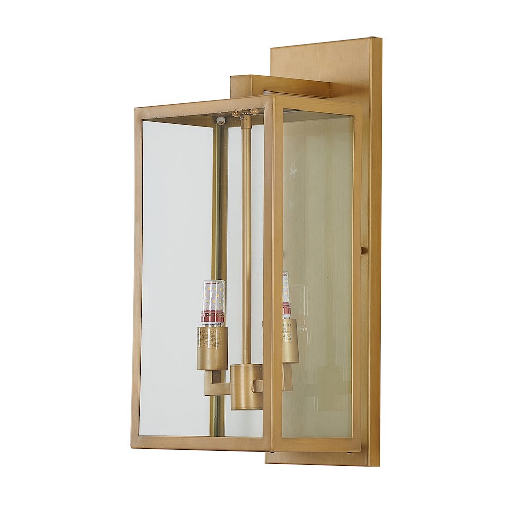 2-Light Brass Outdoor Wall Sconce With A Glass Shade. Picture 2