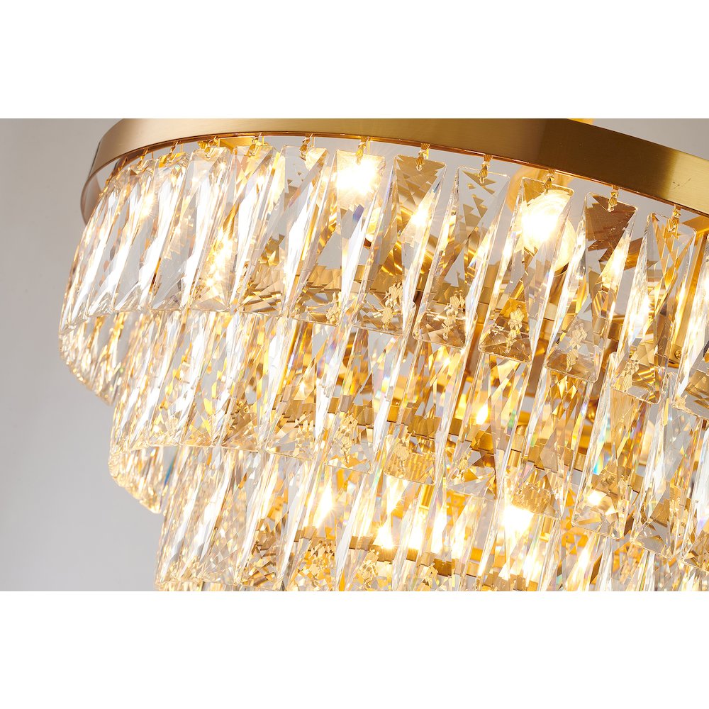 14-Light Gold Metal Chandelier With Clear Crystals. Picture 4