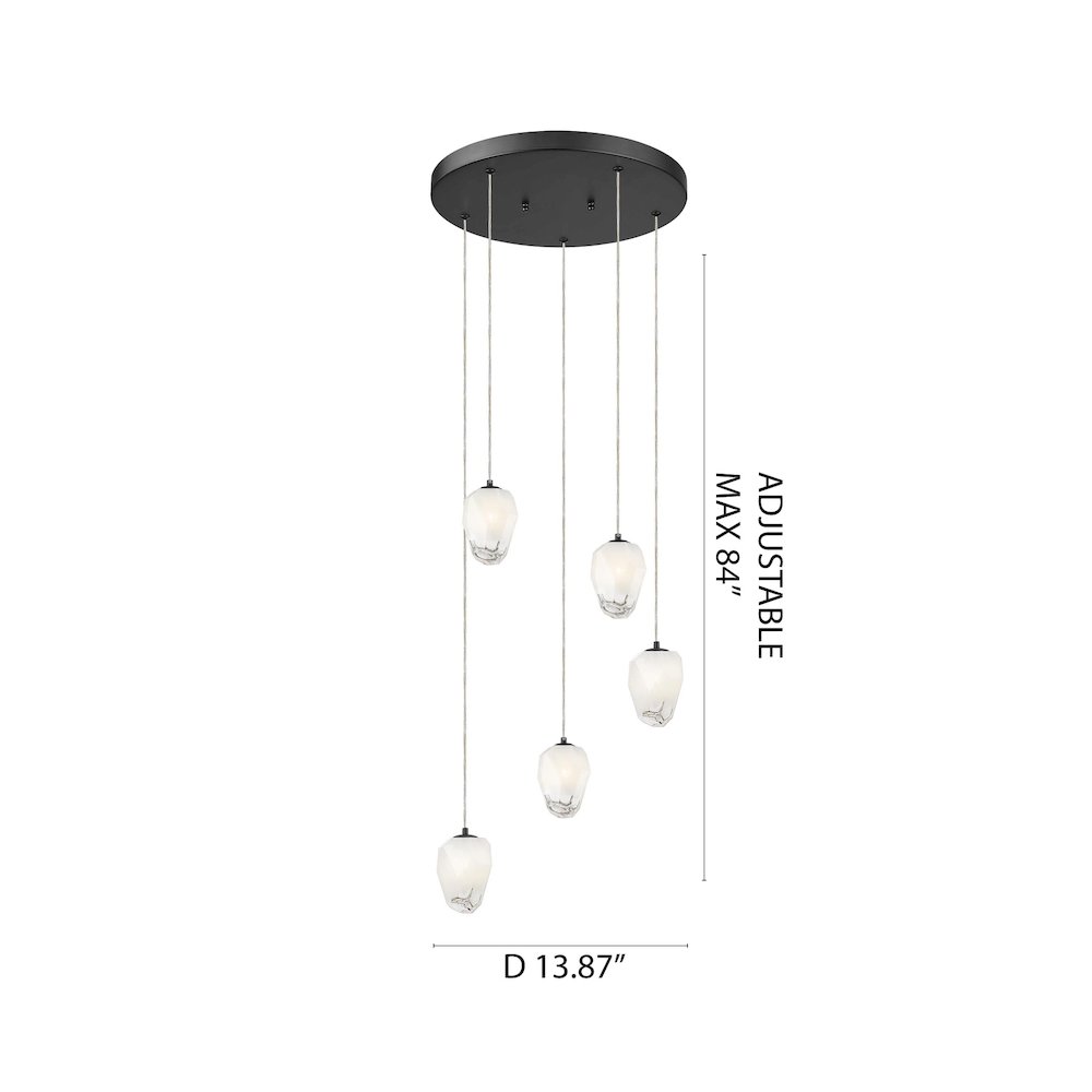 5-Light Black Chandelier With White Glass Shades. Picture 3