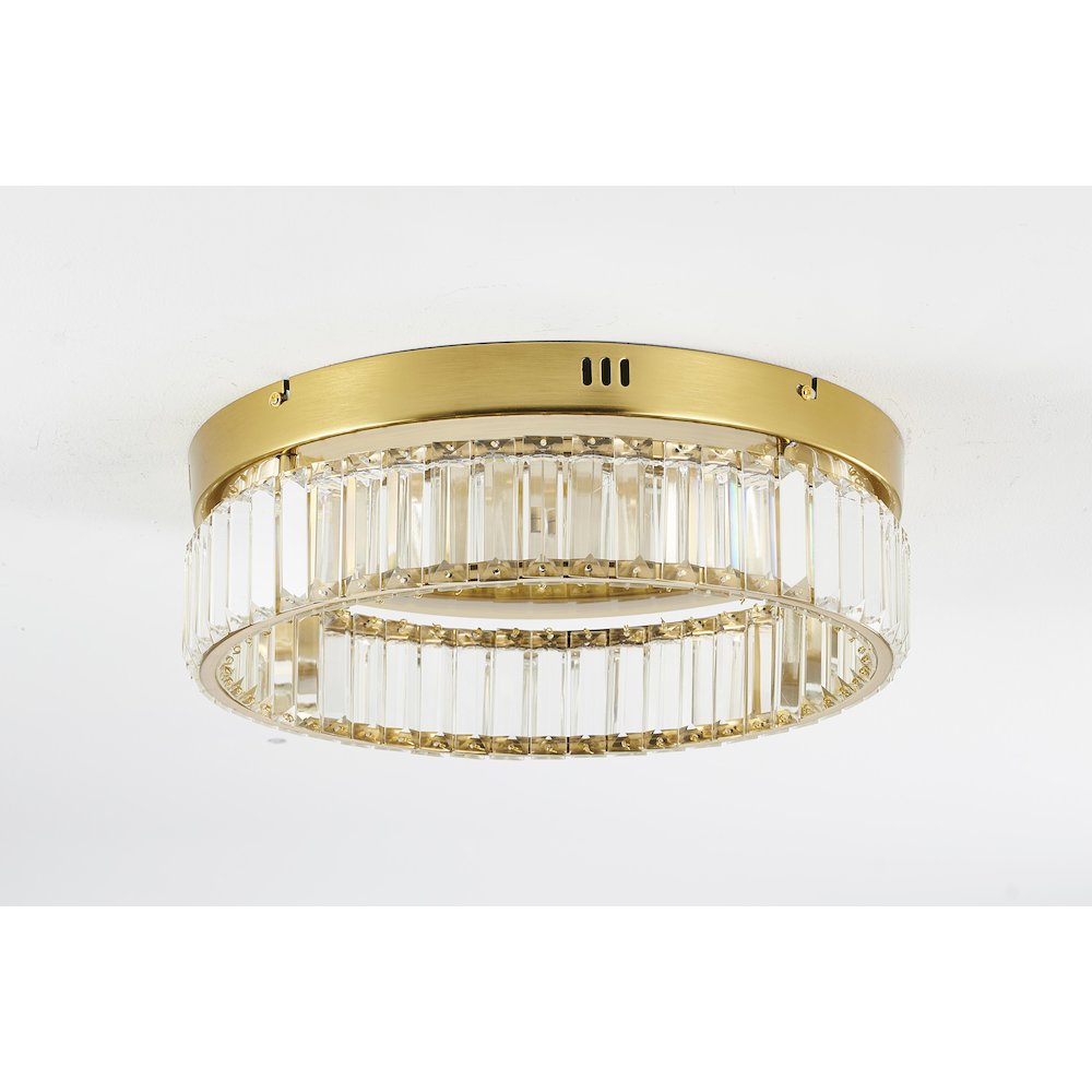 1-Light Brass Dimmable LED Flush Mount With Clear Crystals. Picture 4