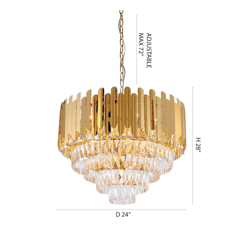 15-Light Gold Stainless Steel Chandelier With Clear Crystals. Picture 7