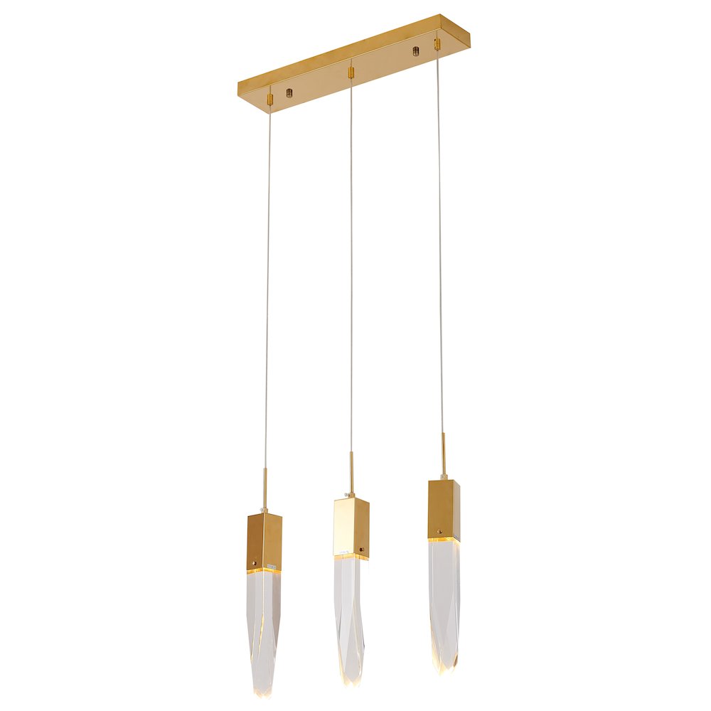 3-Light Gold Island Lighting With A Clear iceberg Crystal. Picture 1