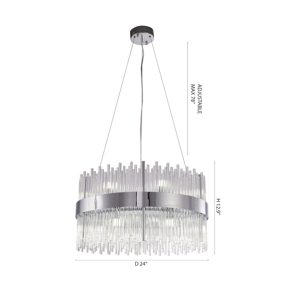 14-Light Chrome Chandelier With Clear Glass Rods. Picture 6