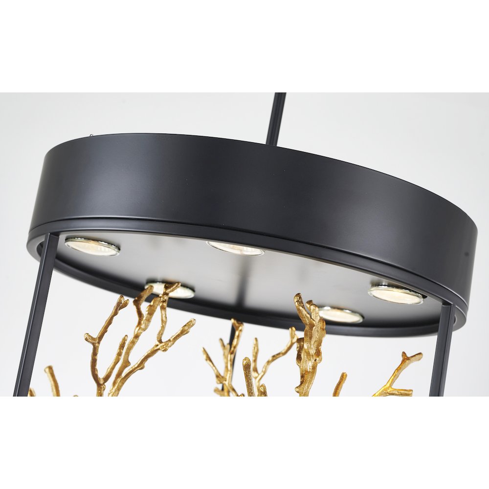 5-Light Matte Black Pendant With Gold Branch Accents. Picture 5