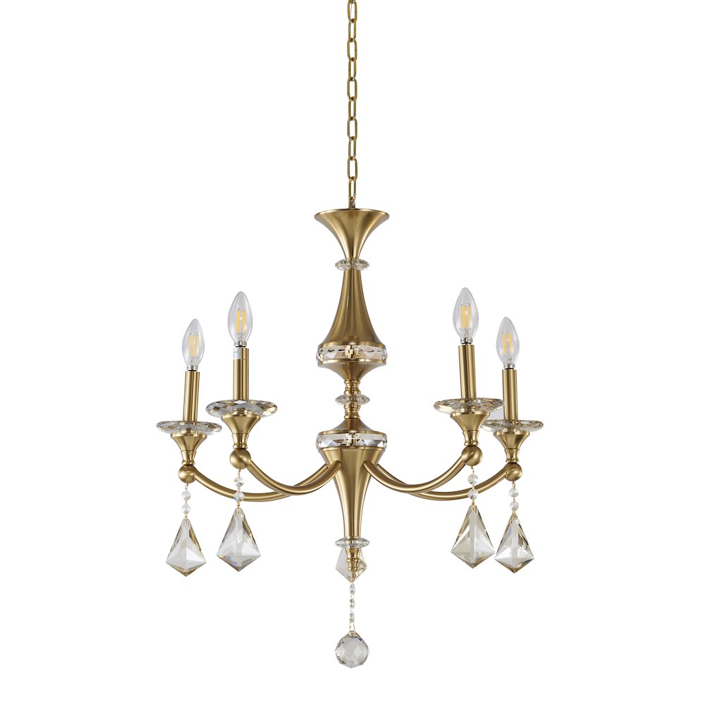 5-Light Satin Brass Chandelier With Clear And Champagne Crystals. Picture 2