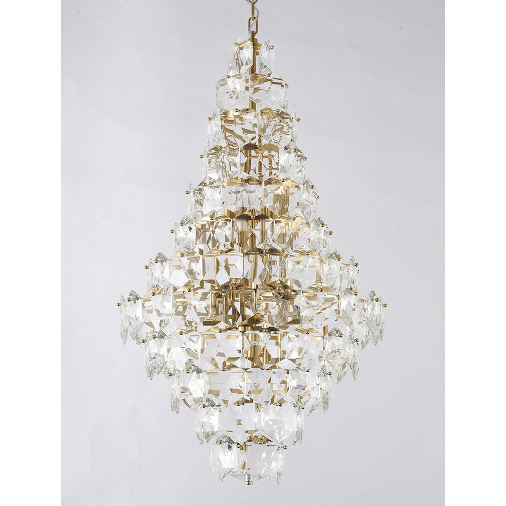 15-Light Brass Chandelier With Clear Crystals. Picture 2