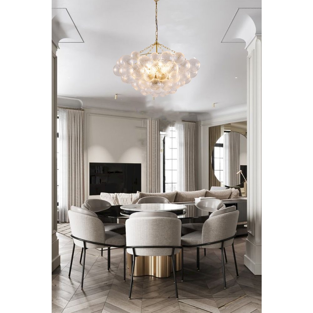 12-Light Brass Chandelier With Clear Swirl Glass Accents. Picture 6