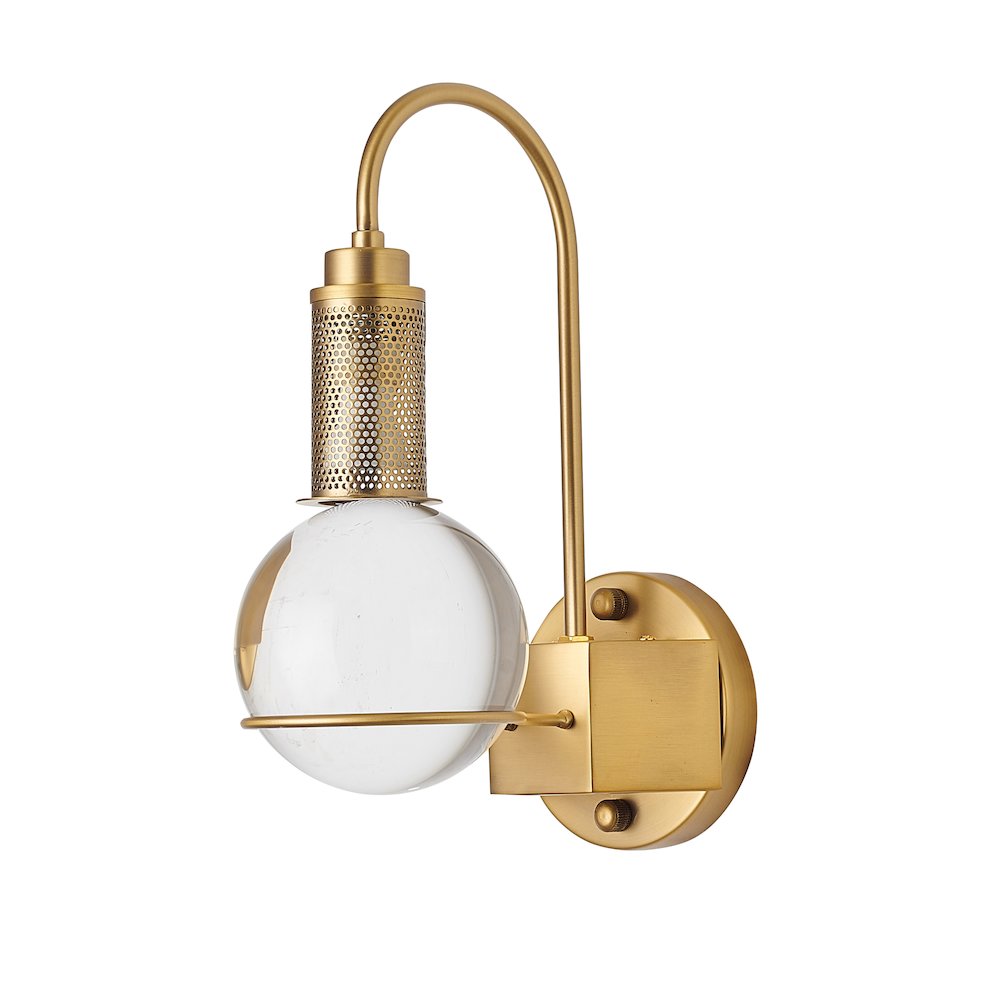 1-Light Antique Brass Metal Wall Sconce With A Clear Crystal Ball. Picture 3