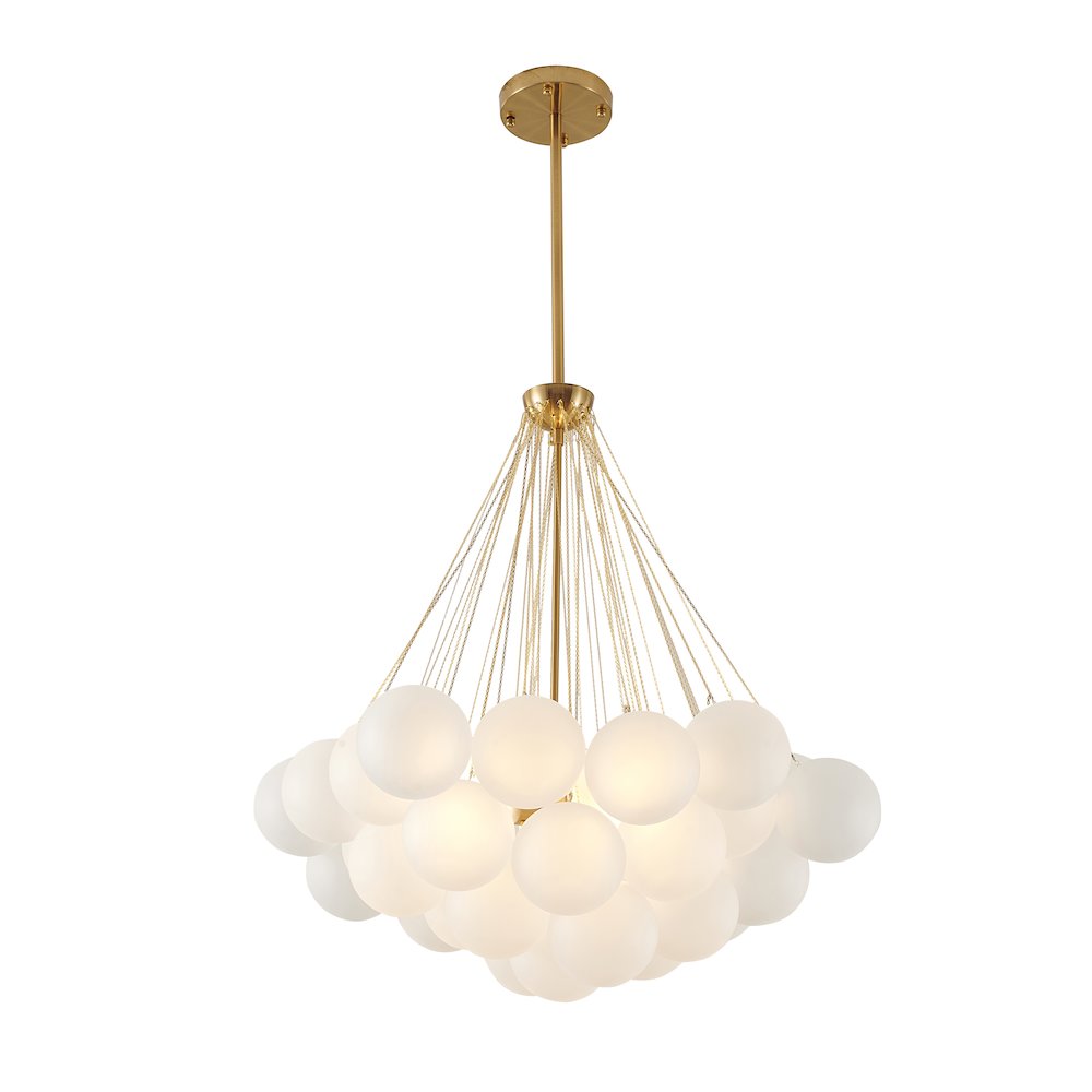 3-Light Gold Chandelier With White Frosted Glass Shades. Picture 1
