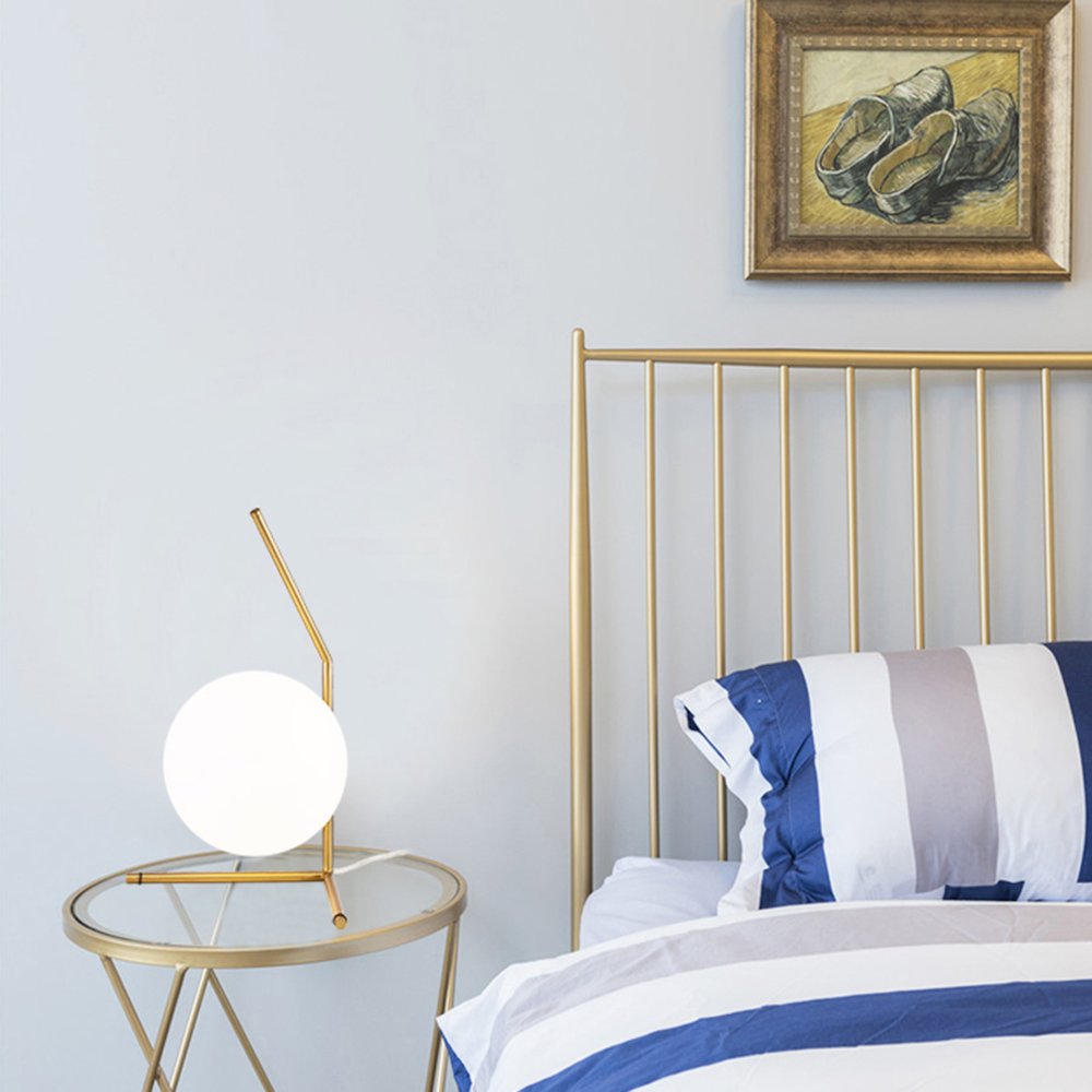 1-Light Brass Iron Table Lamp With A Milk White Glass Shade. Picture 2