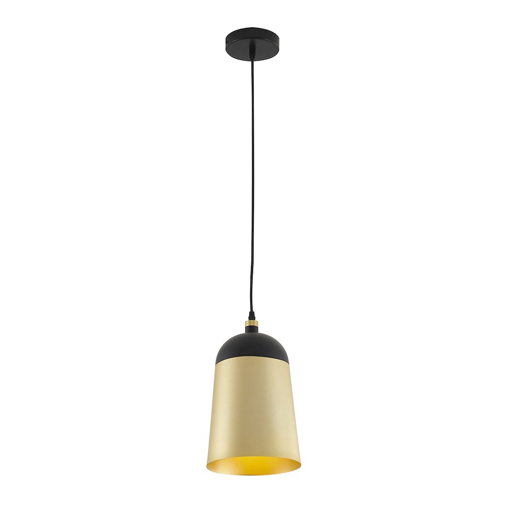 1-Light Black And Gold Aluminum Shade Pendant. Picture 1