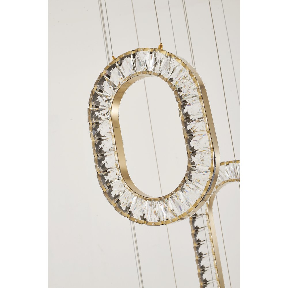 13-Light Gold LED Chandelier With Clear Crystal Pendants. Picture 5