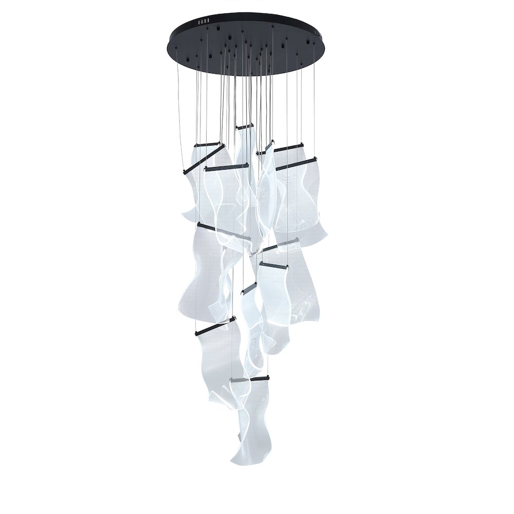 8-Light Satin Black Chandelier With Acrylic Crumbled Sheet Pendants. Picture 4