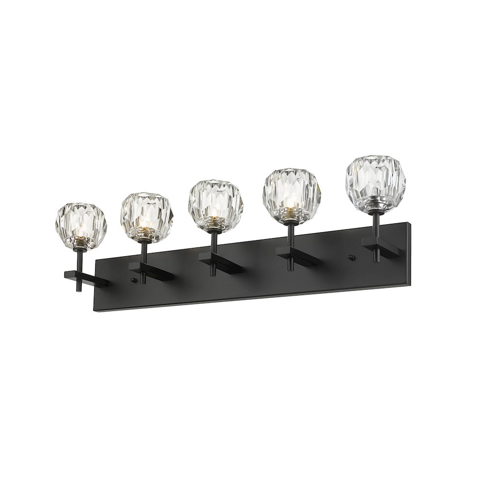5-Light Black Wall Sconce With Clear Crystal Shades. Picture 2