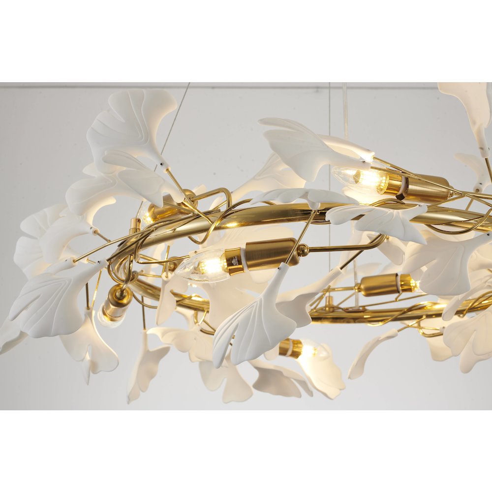 10-Light Brass Chandelier With White Acrylic Leafs. Picture 2