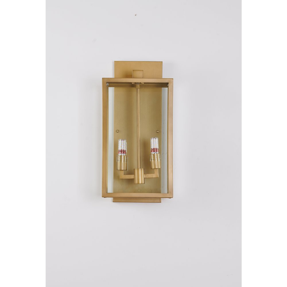 2-Light Brass Outdoor Wall Sconce With A Glass Shade. Picture 3