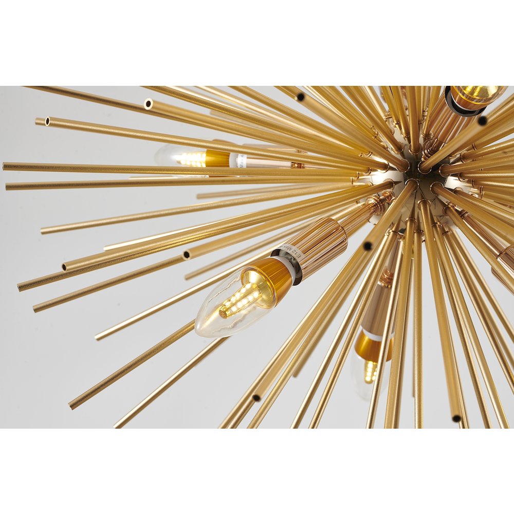 9-Light Gold Iron Chandelier With Aluminum Rods. Picture 3