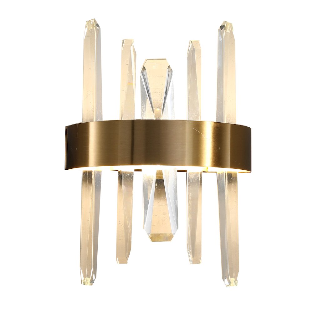 1-Light Gold Stainless Steel LED Wall Sconce With Clear Crystal Accents. Picture 1