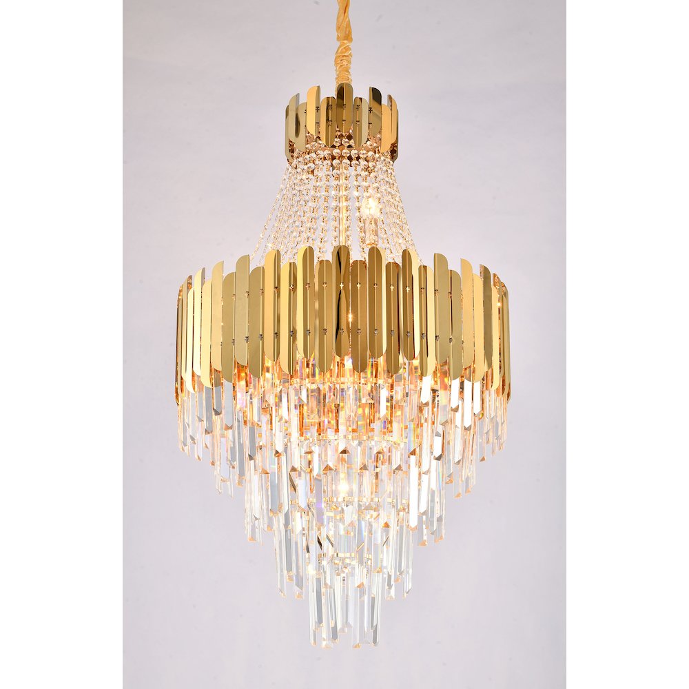 15-Light Gold Stainless Steel Chandelier With Clear Crystal Accents. Picture 2