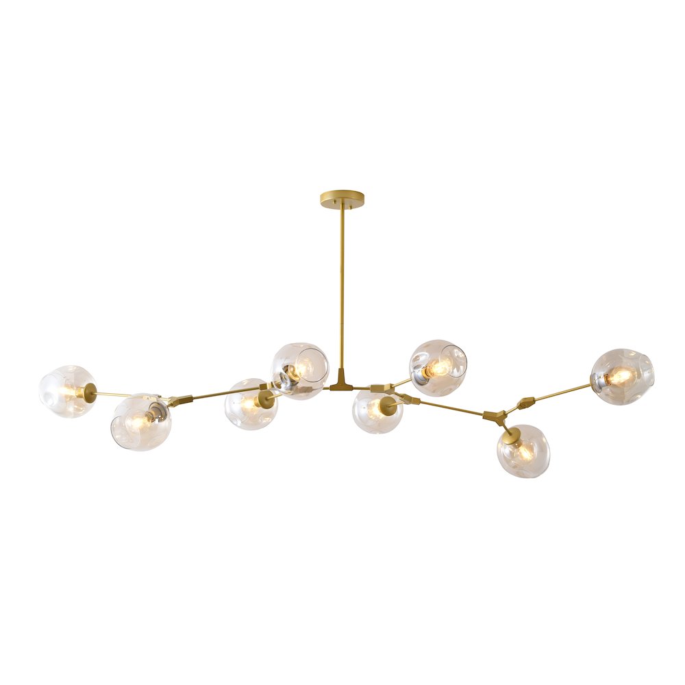 8-Light Gold Metal Chandelier With Amber Glass Shades. Picture 1