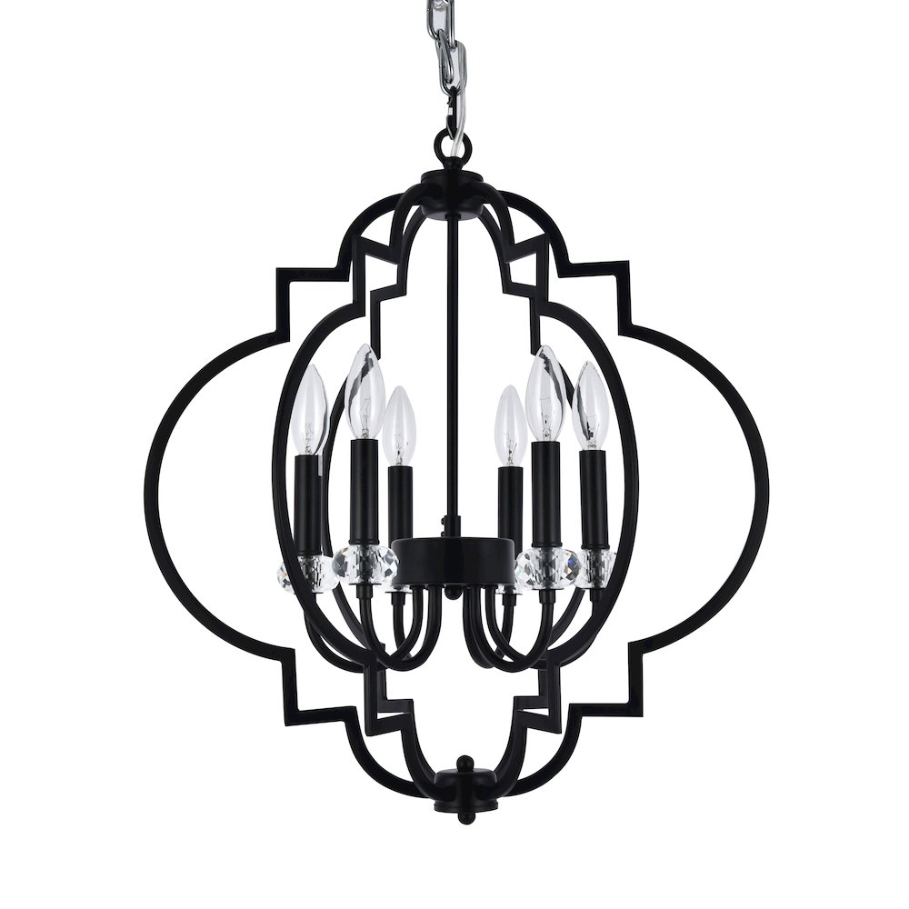 6-Light Black Cage Chandelier With Clear Crystal Bobeches. Picture 2